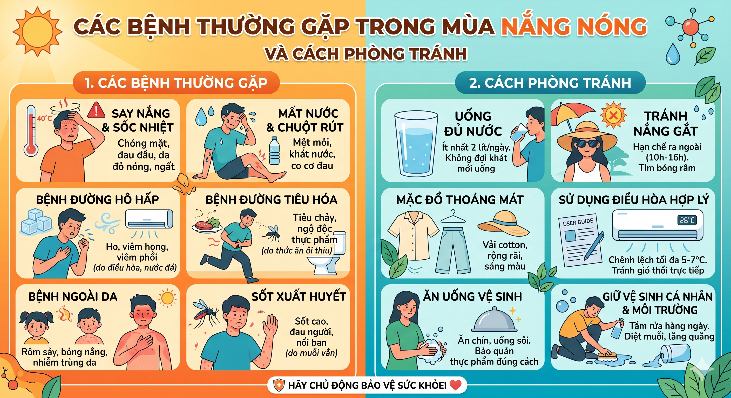 Một số bệnh thường gặp vào mùa nắng nóng và cách phòng tránh